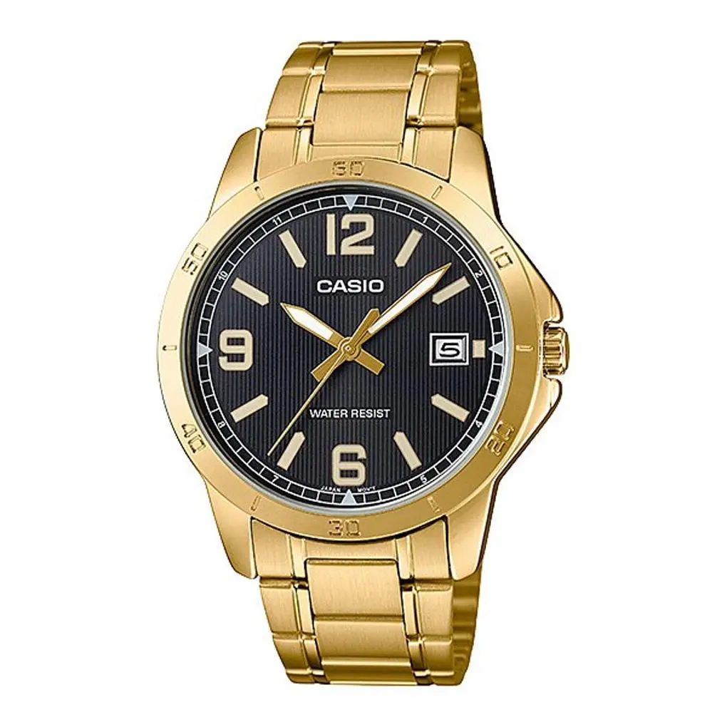 MTP-V004G-1B Men`s Dress Gold Tone Stainless Steel Black Dial Analog Dat by Casio