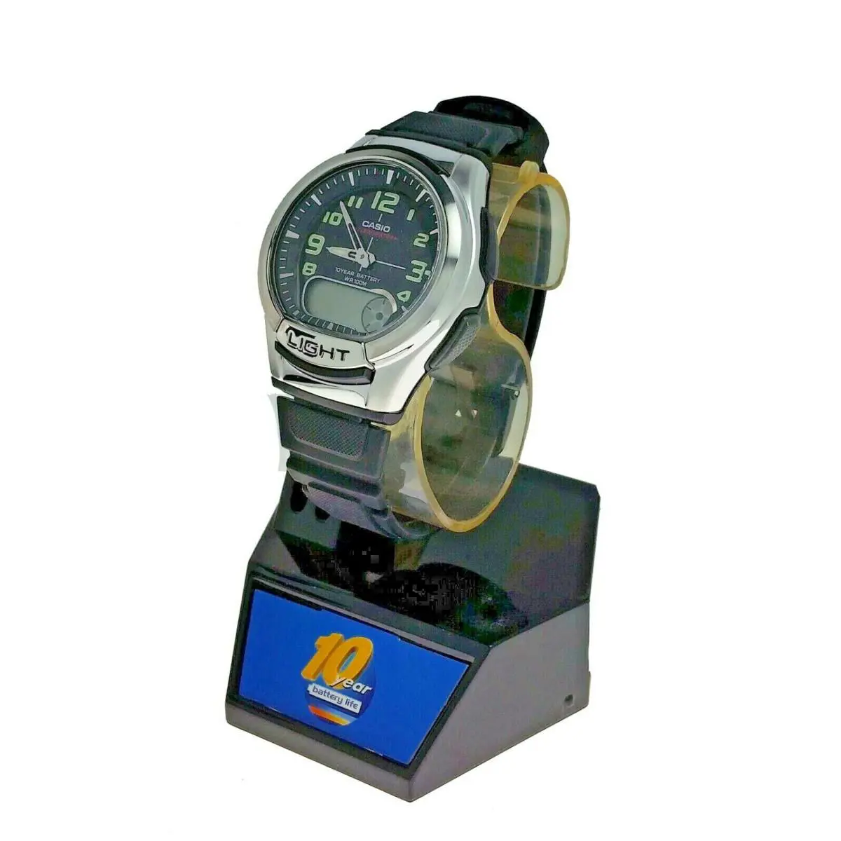 Casio Men`s Analog Digital Watch AQ180W 1BV Data Bank World Tim Battery - Dial: Black, Band: Black