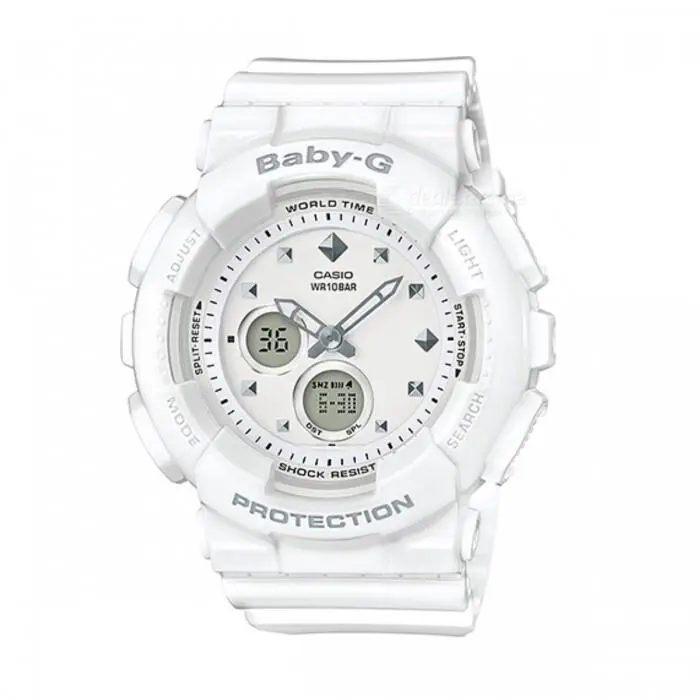 Casio Analog-digital White Dial Women`s Resin Strap Baby-g Watch BA-125-7ADR - White, Dial: White, Band: White