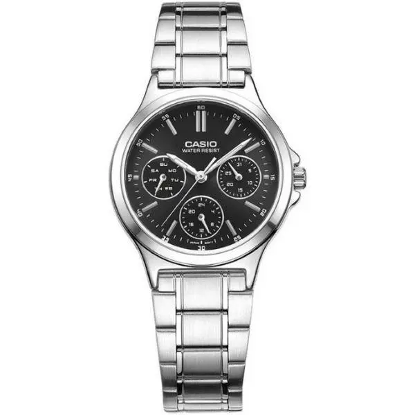 Casio LTP-V300D-1AUDF Women`s Standard Stainless Steel Black Dial Analog Watch - Black, Dial: Black, Band: Silver