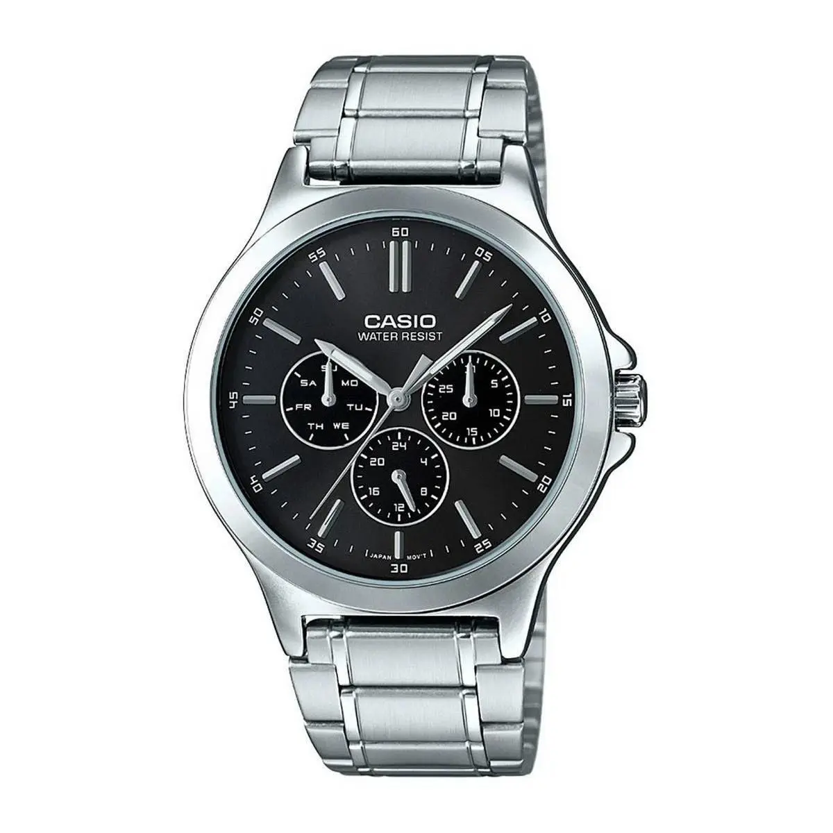 Casio LTP-V300D-1A Women`s Silver Stainless Steel Watch Black Dial Multi-dial - Black, Dial: Black, Band: Silver