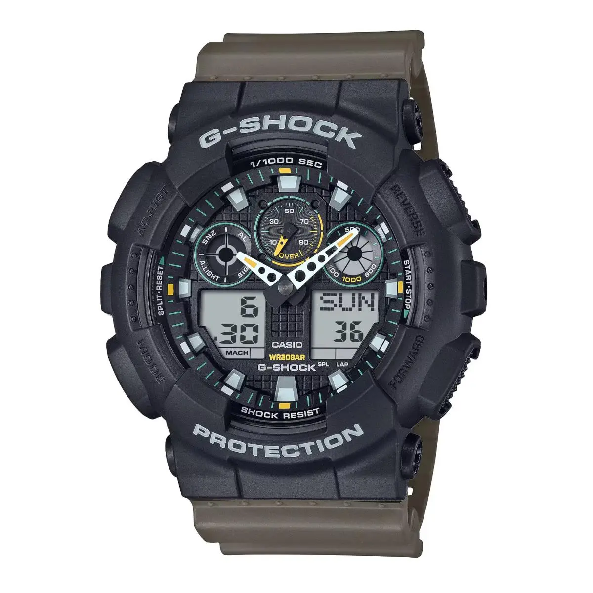 Casio G-shock GA100TU-1A3 Men`s XL 3-Eye Utility Black Drab Ana-digi Watch