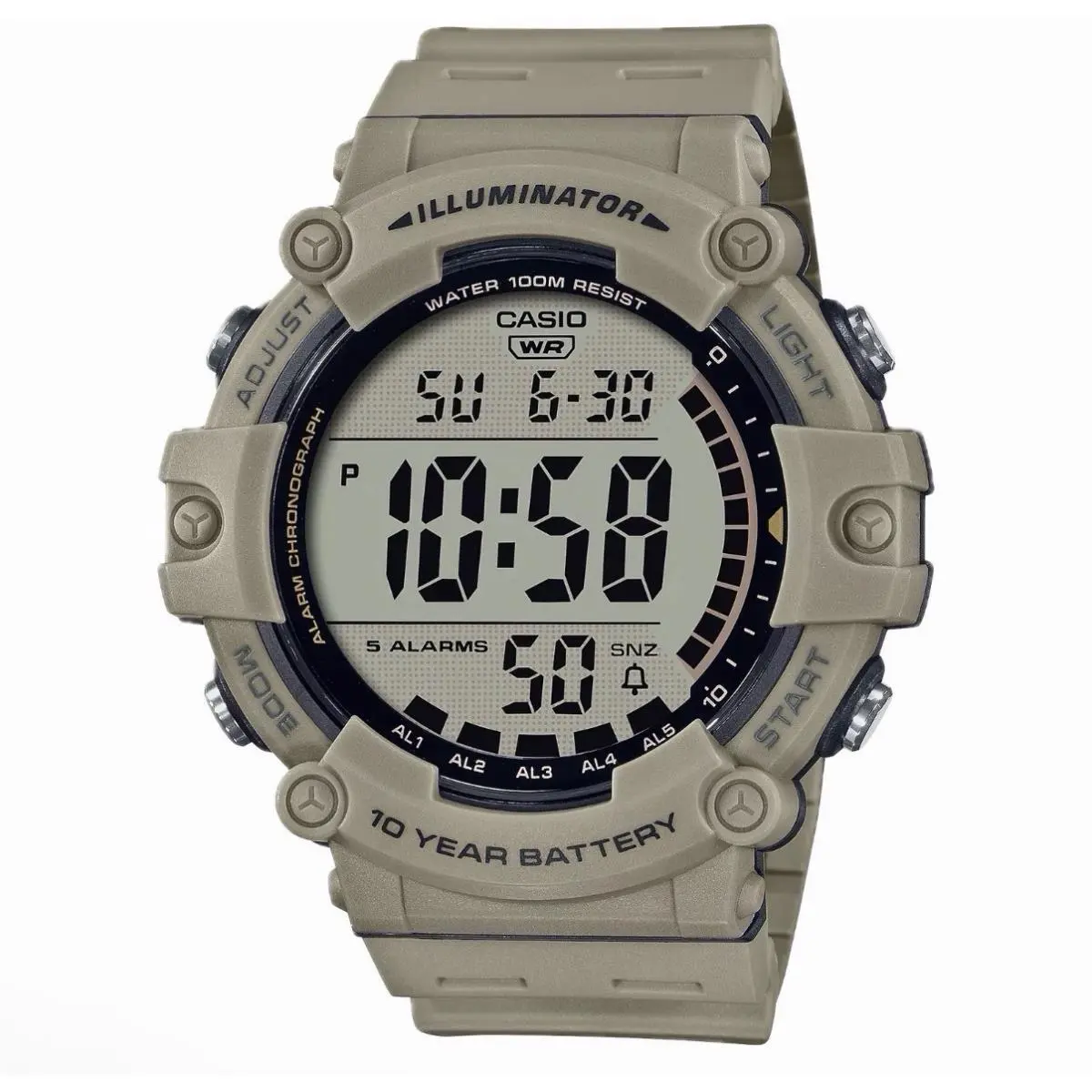 Casio Men’s Illuminator Beige Grey Digital Watch - AE-1500WH-5AV - Beige, Dial: Beige, Band: Beige