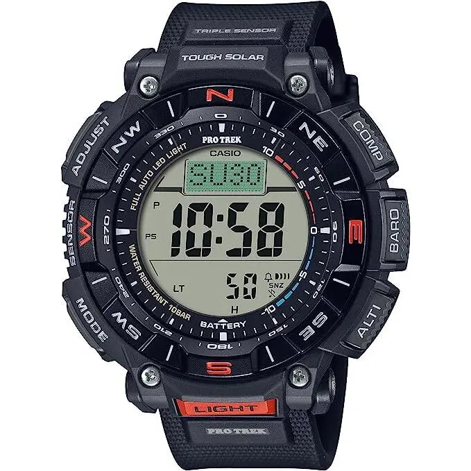 Casio Pro Trek PRG340-1E Men`s Digital Altimeter Thermometer Compass Watch - Dial: Grey, Band: Black, Bezel: Black