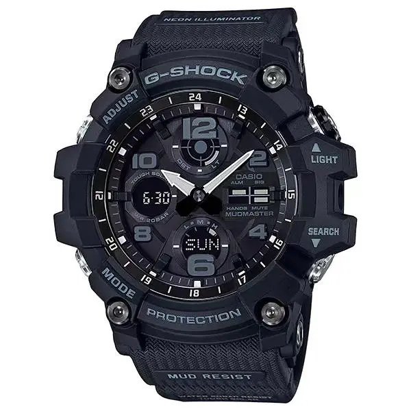 Casio G-shock Mudmaster GSG100-1A All Black Solar Outdoors Military Mens Watch - Dial: Black, Band: Black, Bezel: Black