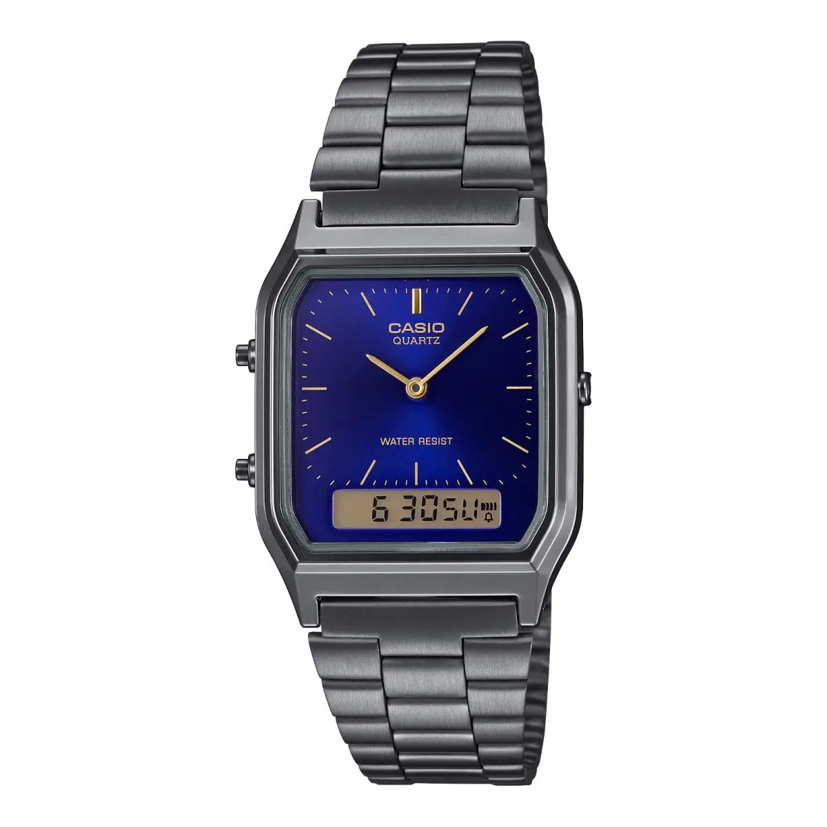 Casio Vintage Gray IP Stainless Steel Analog Digital Blue Dial Watch AQ-230GG-2A