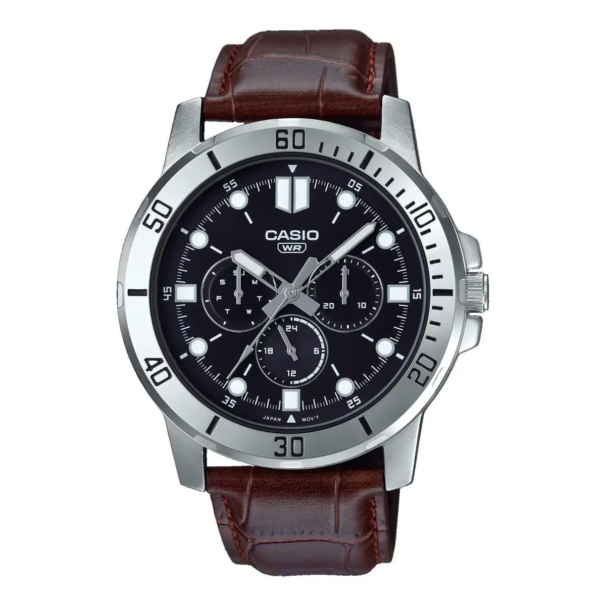 MTP-VD300L-1E Men`s Multi-function Leather Band Black Dial Analog Watch by Casio