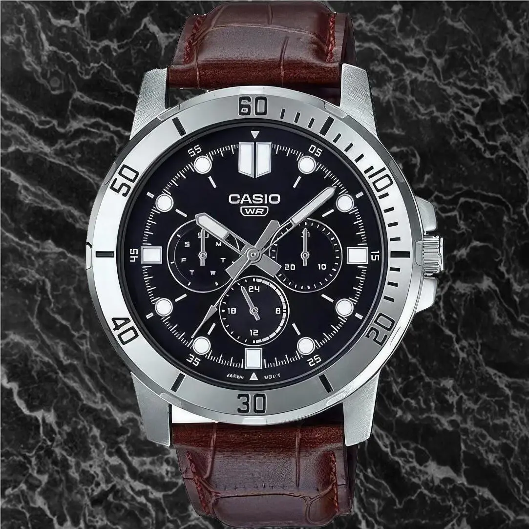 Casio MTP-VD300L-1E Men`s Black Dial Analog Watch Red Leather Band