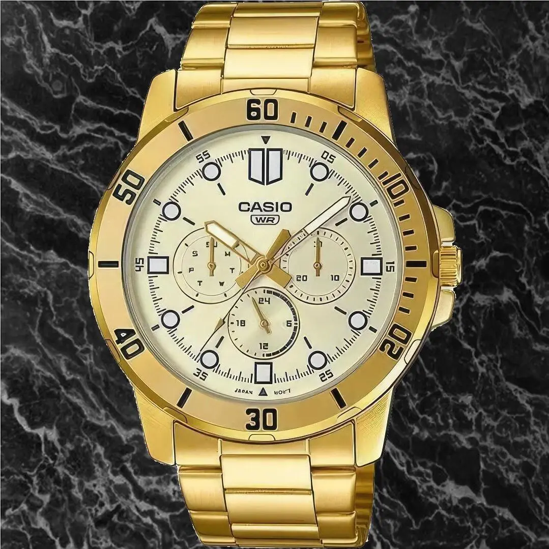 Casio MTP-VD300G-9E Men`s Gold Dial Analog Watch Gold Steel Band