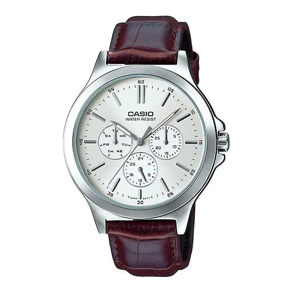 MTP-V300L-7A Analog Day-date 24Hr Water Resistant Real Leather Strap Watch by Casio