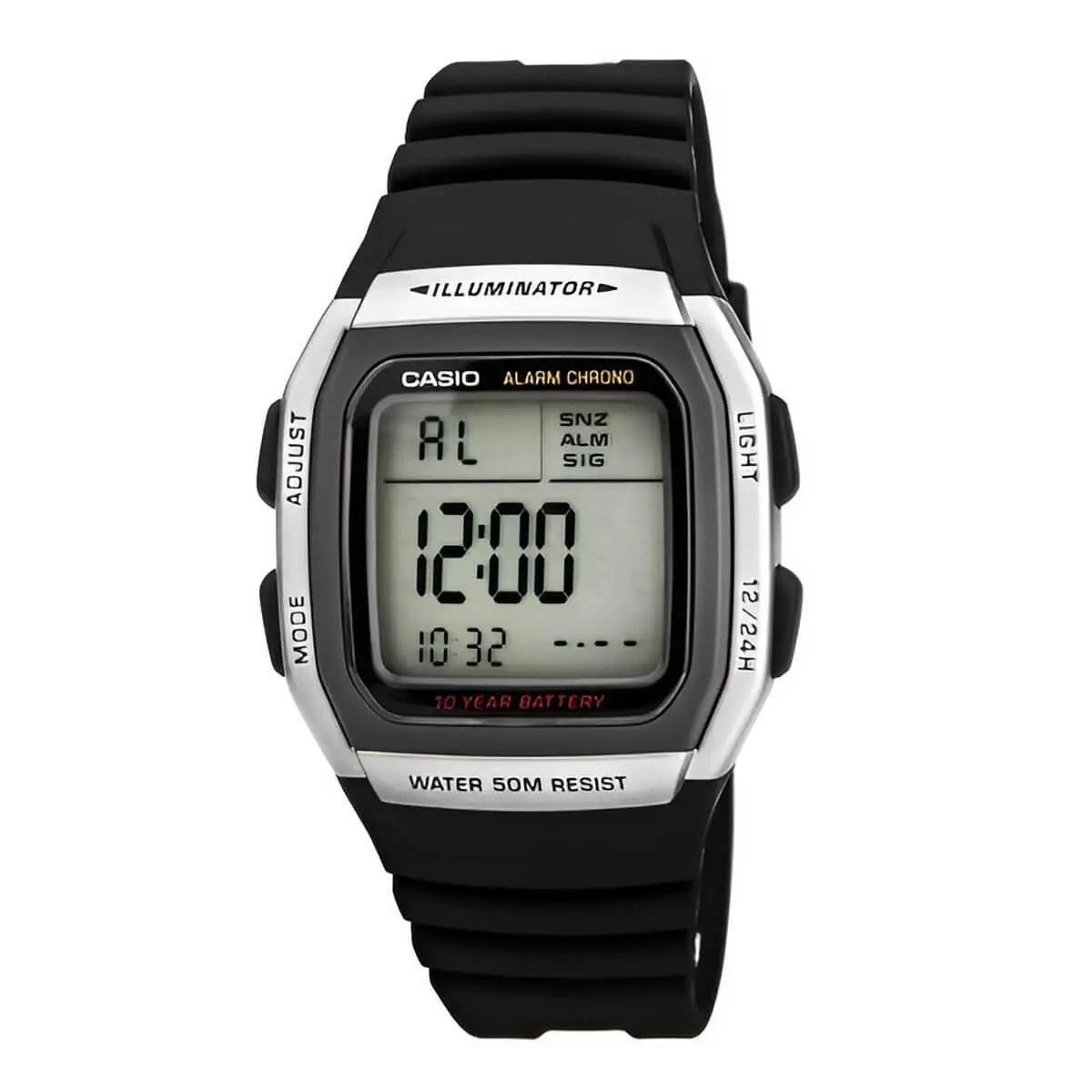 Casio Men`s Watch Casual Classic Digital Grey Dial Chrono Black Strap W96H-1A - Dial: Grey, Band: Black