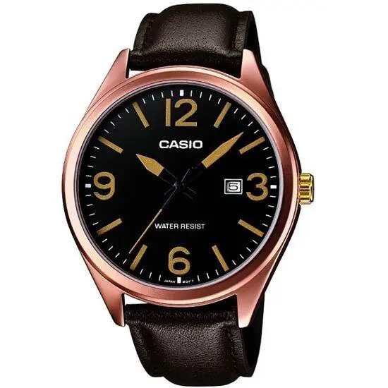 Casio Men`s Leather Band Rose Gold Tone Watch MTP1342L-1B2