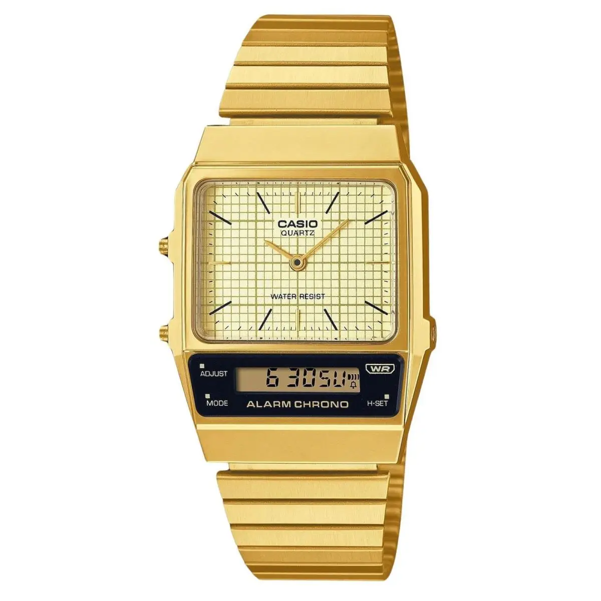 Casio Vintage Ana-digi Gold Tone Stainless Steel Watch - AQ-800EG-9AEF - Dial: Beige, Band: Gold Tone, Gold, Bezel: No bezel