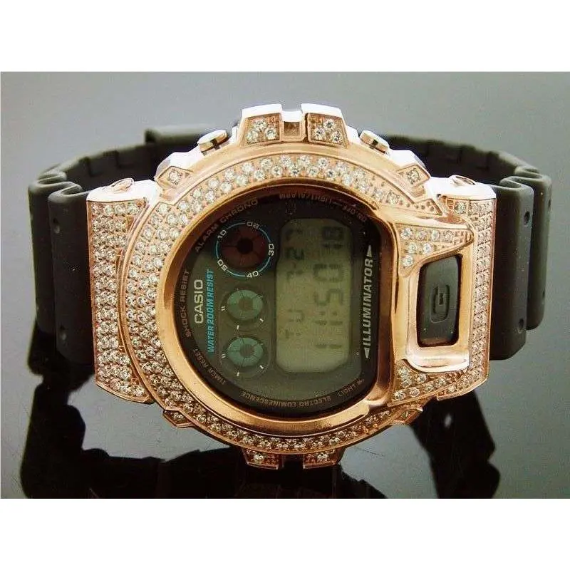 G Shock High Quality CZ White Crystal Rose Gold Case Watch Black Face by Casio