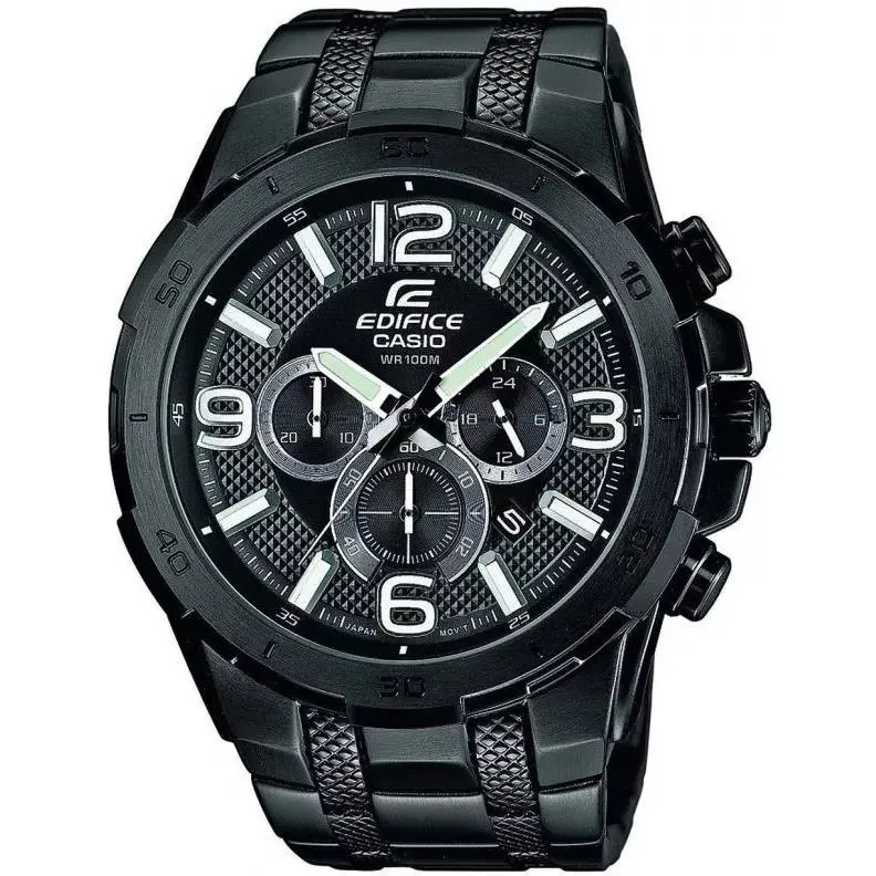 Casio Men Edifice Efr- 538 BK -1A Black Dial Stainless Steel Band Watch - Dial: Black, Band: Black, Bezel: Black
