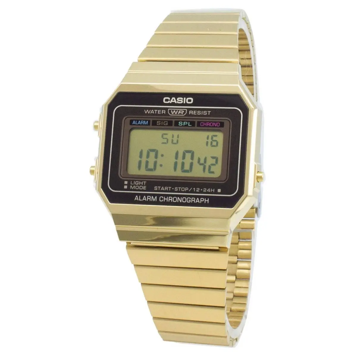 Casio Vintage Digital Alarm Chronograph Backlight Day/date A700WG-9A Mens Watch - Dial: Yellow, Band: Gold, Bezel: No Bezel