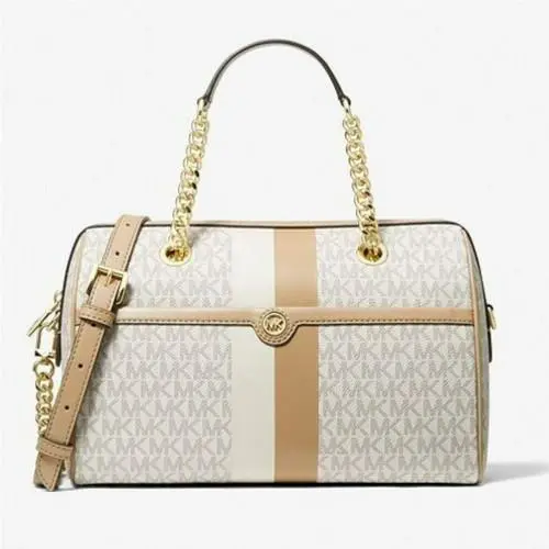 Blaire Vanilla Tan Logo Gold Chain Med Duffle Satchel Bag by Michael Kors