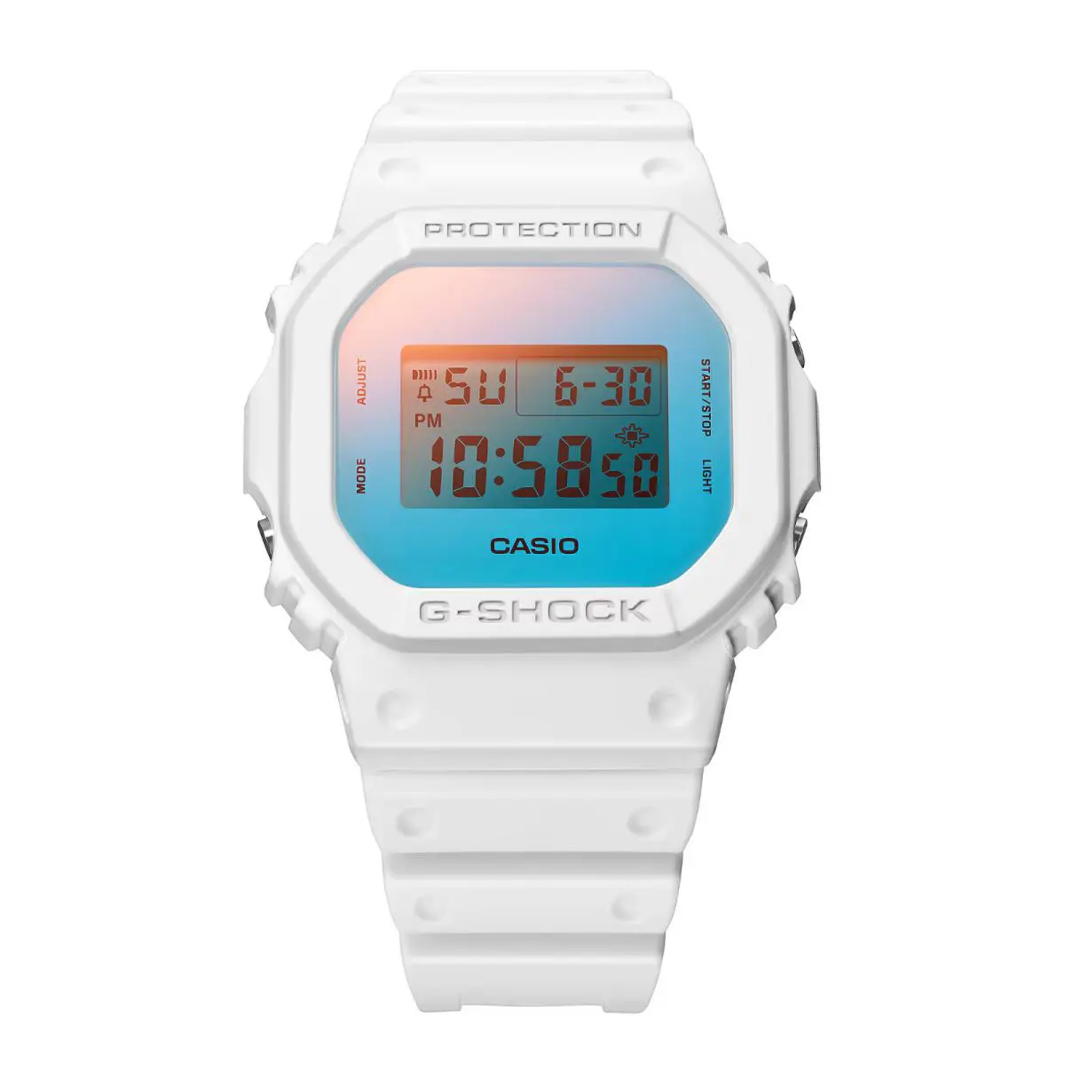 Casio G-shock Beach Time Lapse White Digital Watch DW5600TL-7 - Dial: Multicolor, Band: White, Bezel: White