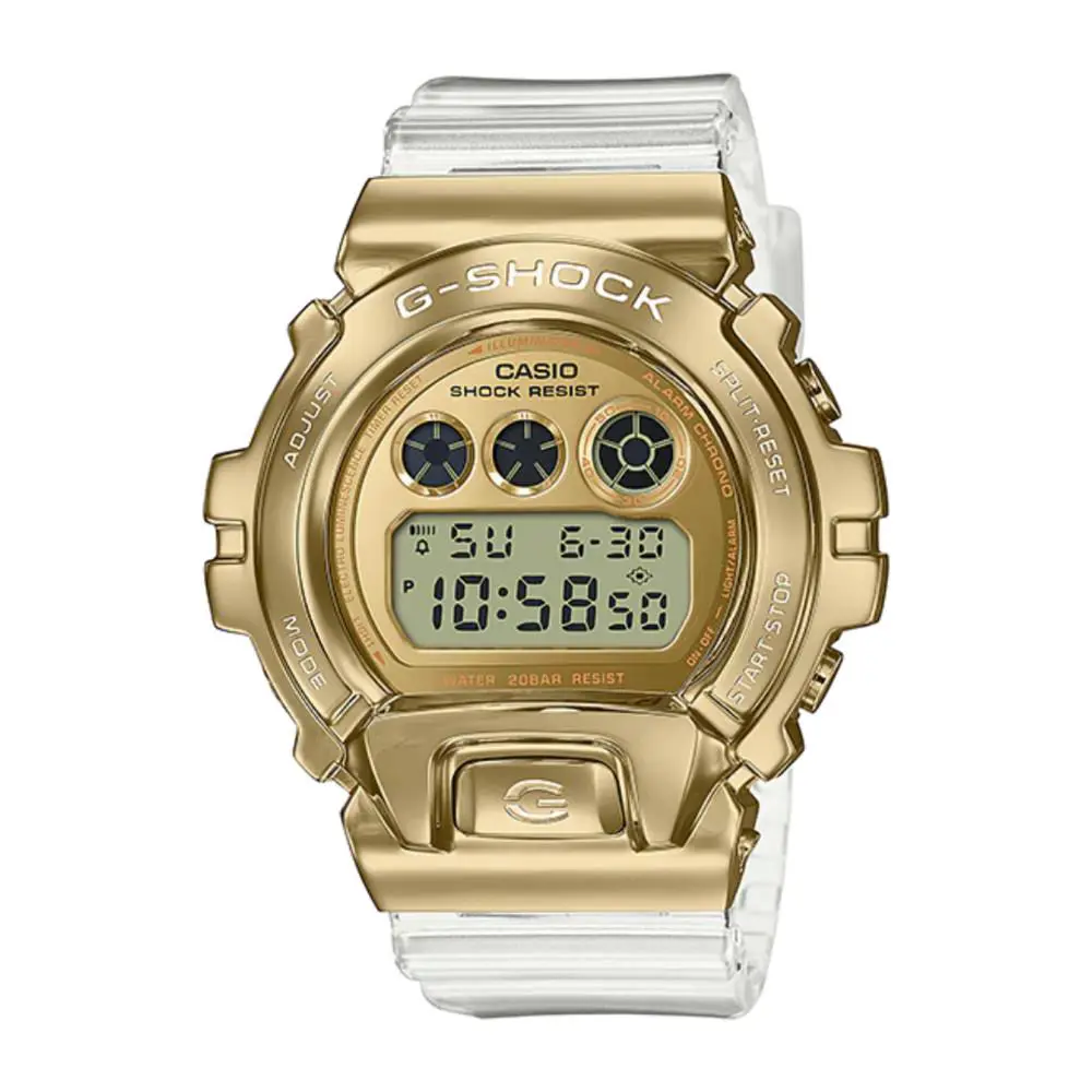 Casio Digital Sport Quartz Men`s G-shock Gold Dial White Band Watch GM-6900G-9DR - White, Dial: Gold, Band: White