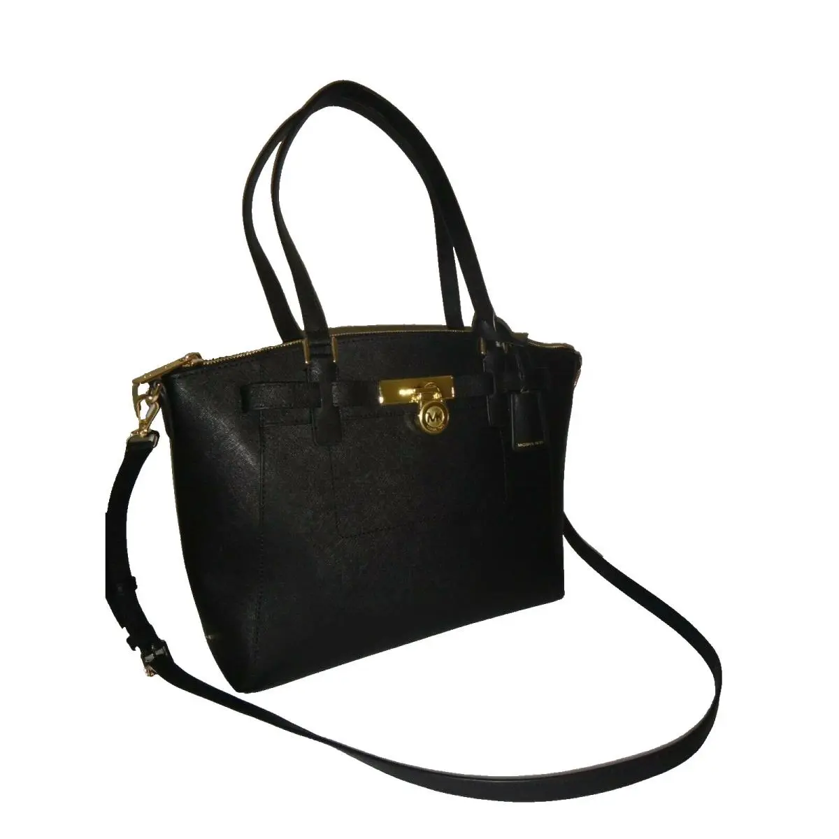 Michael Kors Hamilton Traveler MK Satchel Bag Black Saffiano Padlock 38H8XHXS7L