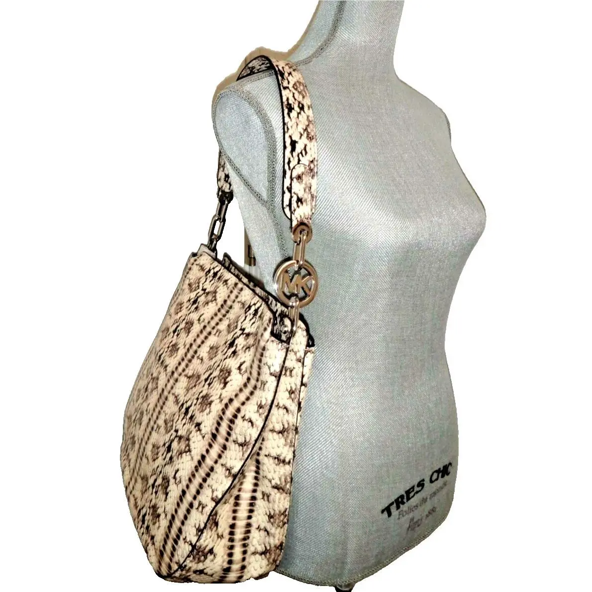 Michael Kors MK Fulton LG Hobo Bag Piton Snake Skin Embossed Leather 30S8SFTH7E
