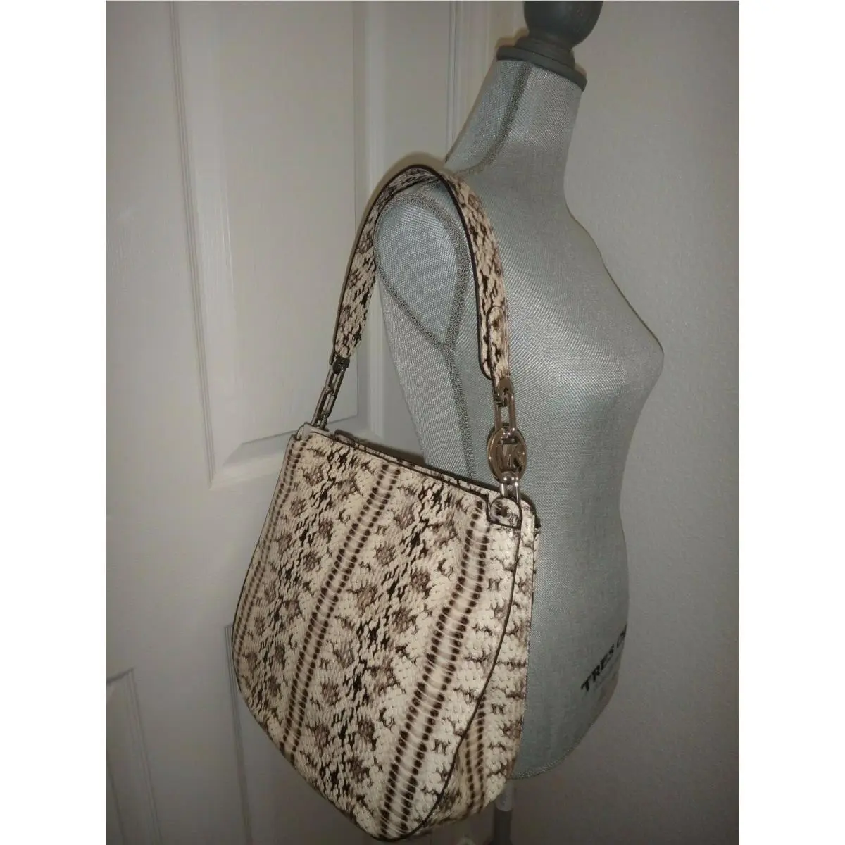 Michael Kors Fulton MK LG Hobo Bag Piton Snake Skin Embossed Leather 30S8SFTH7E