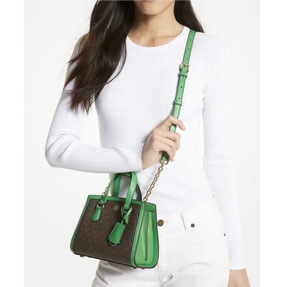 Michael Kors Xsmall Chantal Signature Logo Crossbody Bag Brown/palm Dust Bag - Handle/Strap: Palm, Hardware: Gold, Exterior: Brown/Palm