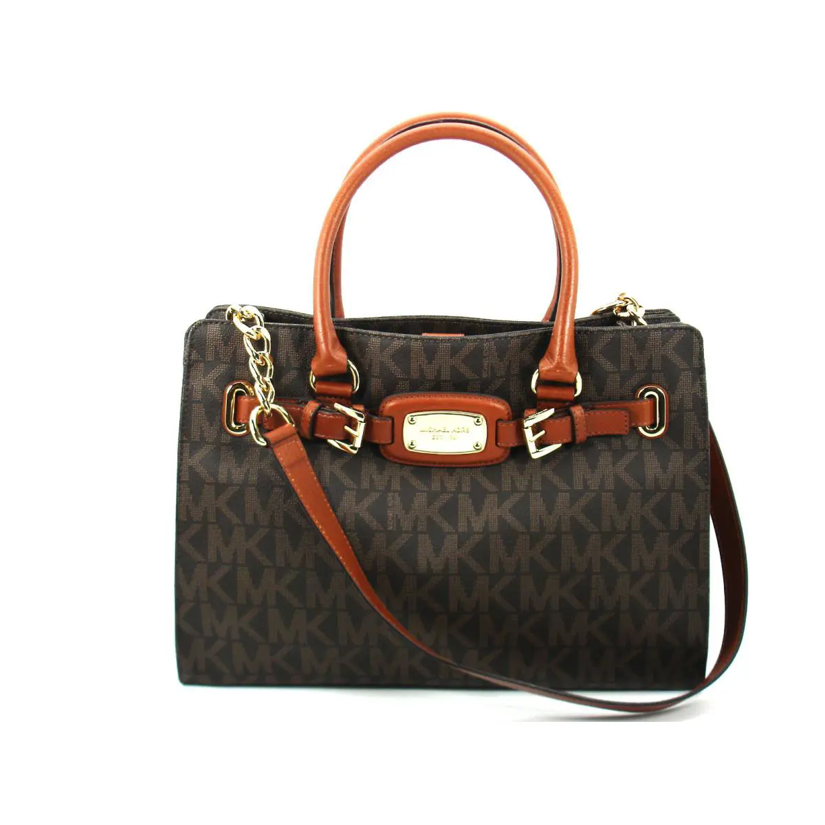 Michael Kors Hamilton Large Shoulder Tote Monogram Brown Gold Tone