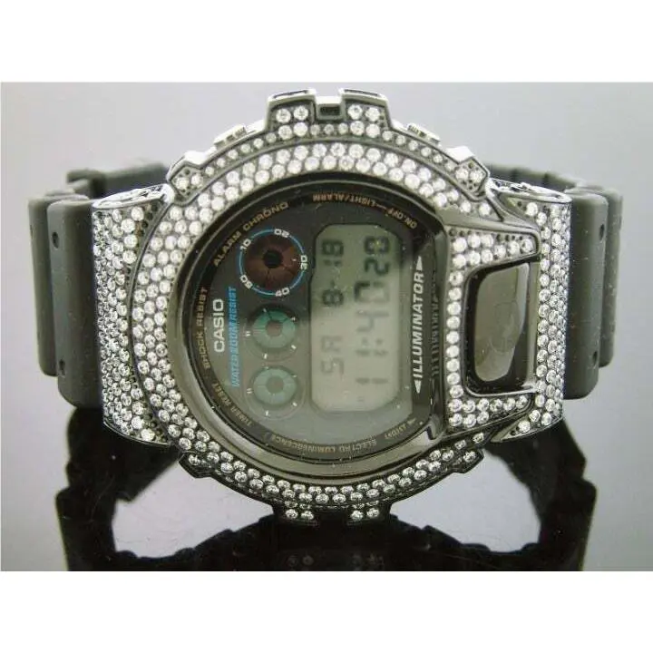 G Shock Black Stainless Steel White Full Case Cz Crystal Dw 6900 by Casio