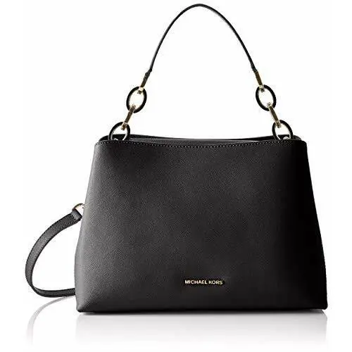 Michael Kors Portia Black Saffiano Leather Gold Chain Crossbody Shoulder Bag
