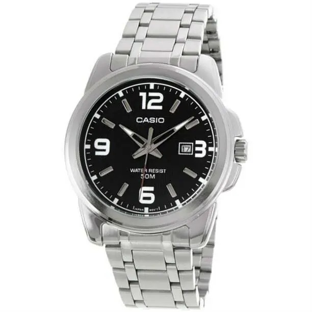 Casio MTP1314D-1A Men`s Enticer Analog Silver Stainless Steel Watch - Dial: Black, Band: Silver, Bezel: Silver