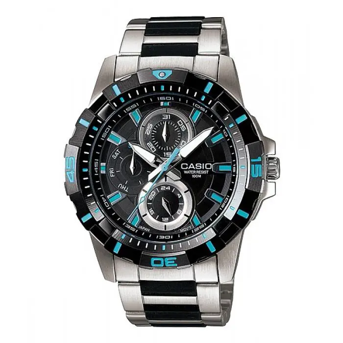 Men`s MTD-1071D-1A1VDF Enticer Analog Black Dial Stainless Steel Casio Watch - Black, Dial: Black, Band: Black