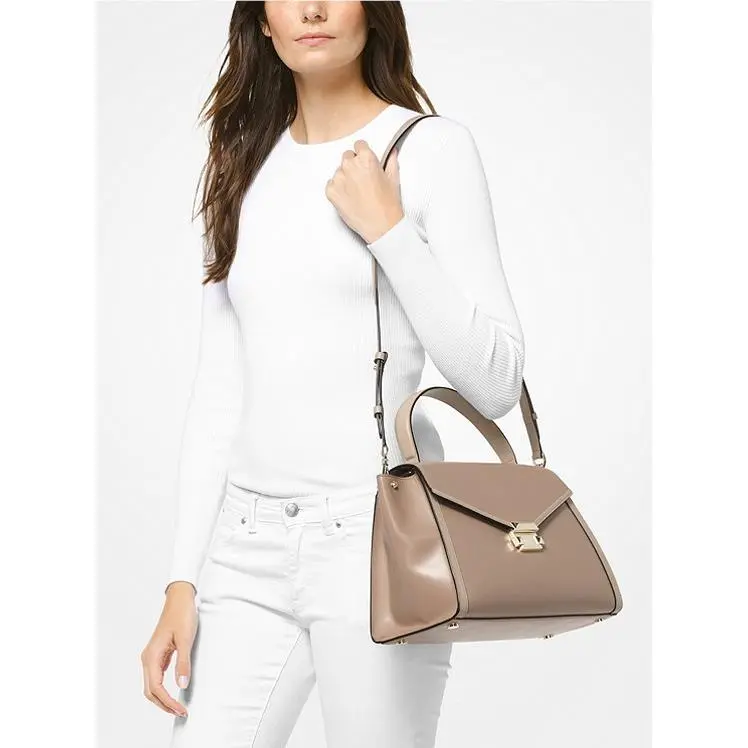 Michael Kors Whitney Large Leather Colorblock Satchel/shoulder Bag. Truffle Oat