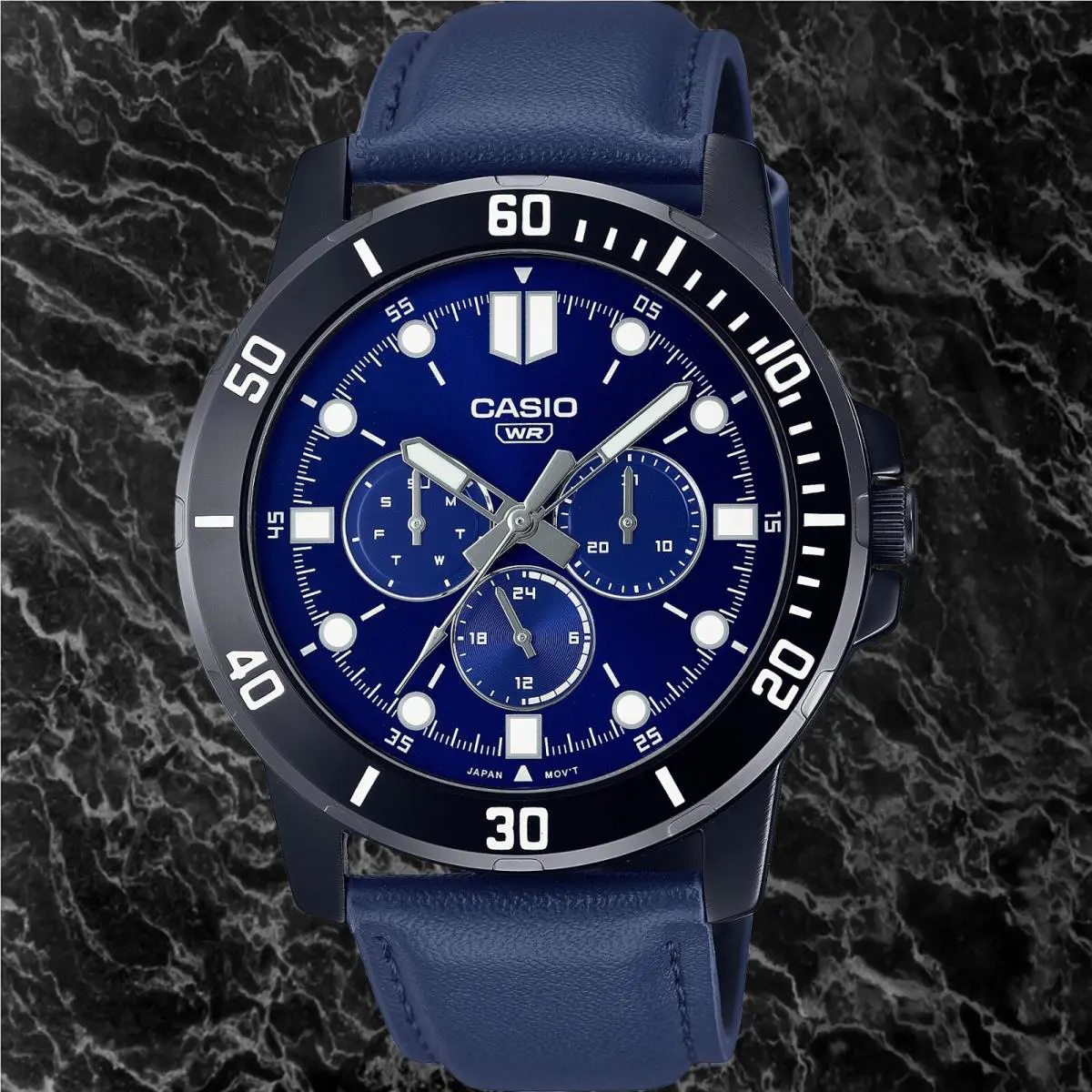 Casio MTPVD300BL-2E Men`s Sports Multifunction MTP-VD300 Black Blue Steel Watch