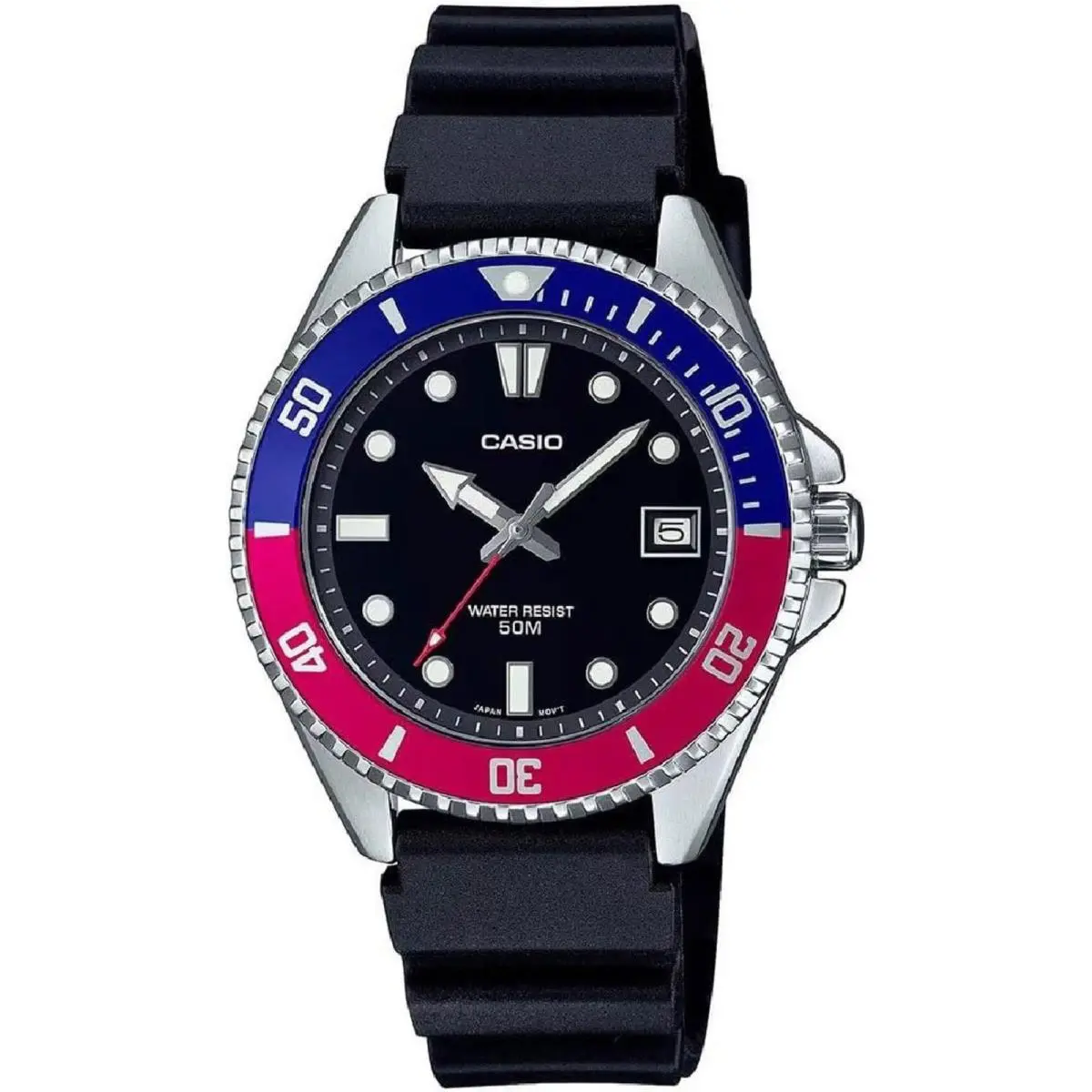 Casio MDV10-1A2 Men`s Diver`s Style Black Resin Strap Watch - Black, Dial: Black, Band: Black