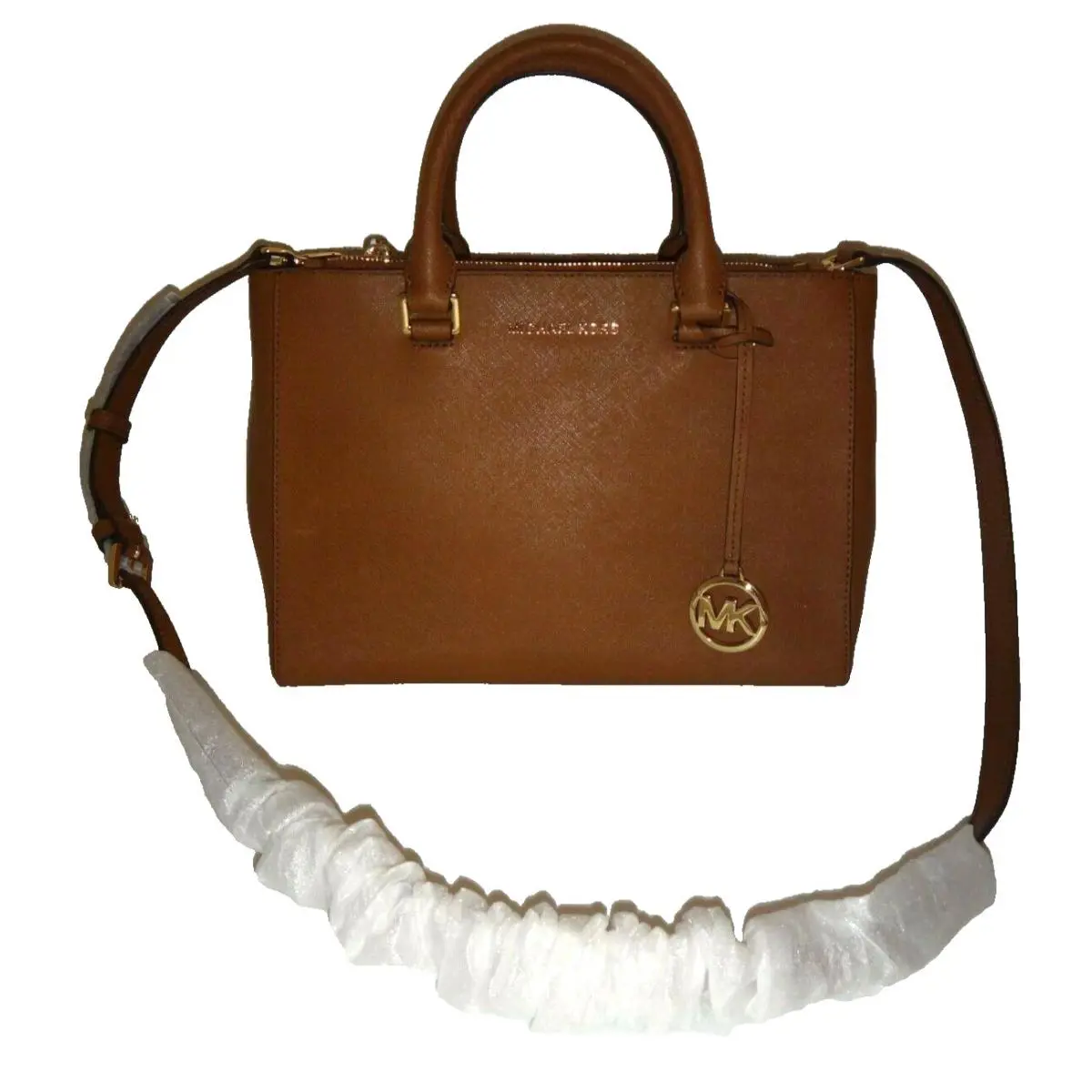 Michael Kors Kellen MK MD Satchel Bag Luggage Saffiano Leather Gold 38T8XSOS2L