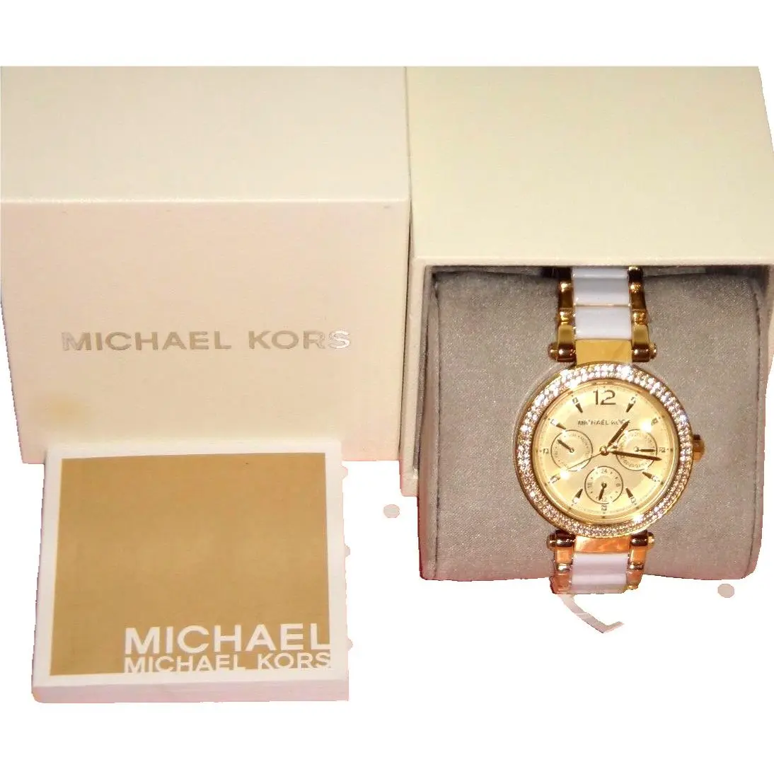 Michael Kors Women Parker Gold Tone White Watch 38mm Chronograph Crystals MK6374