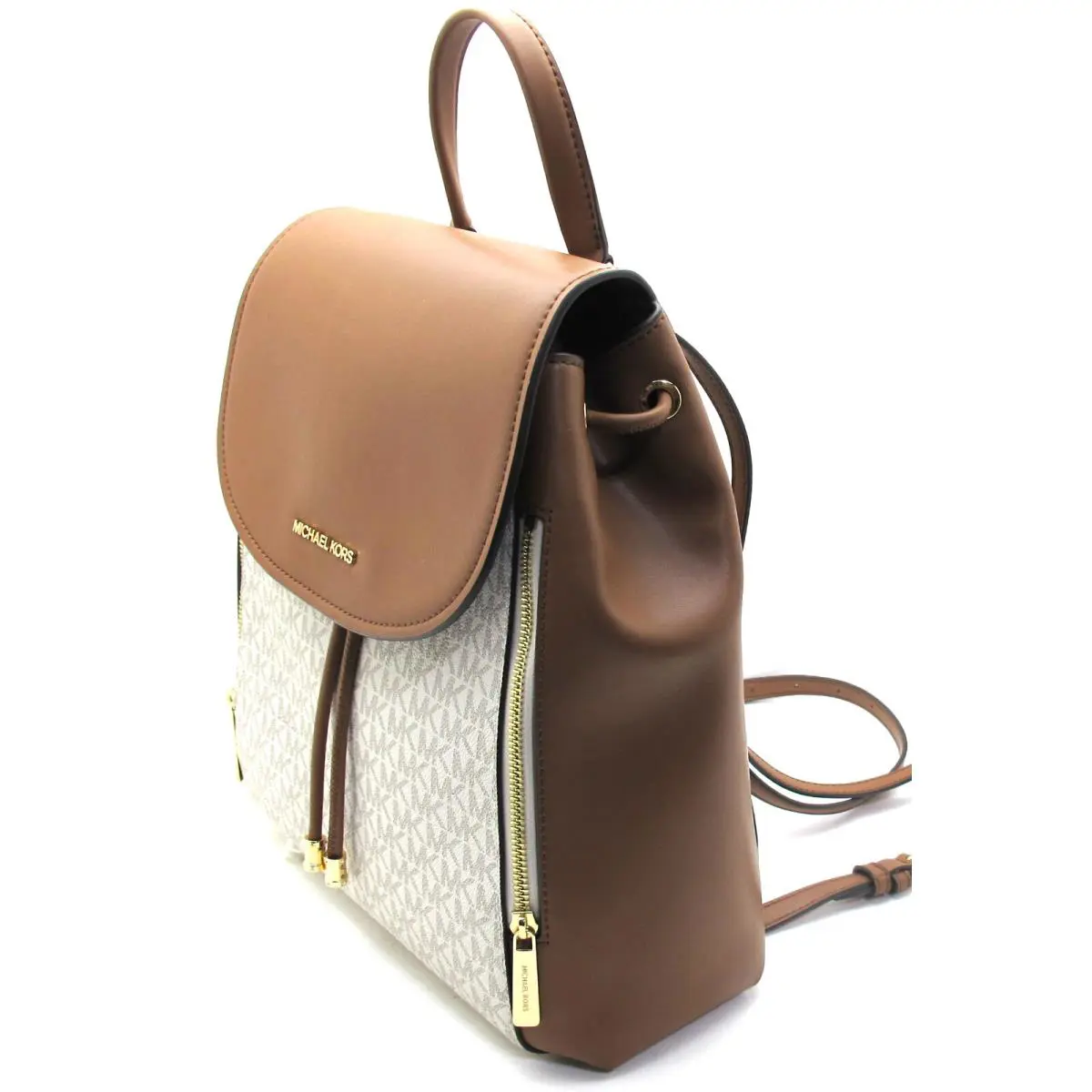 Michael Kors Phoebe Md Zip Pockets Leather/pvc MK Vanilla/luggage Backpack