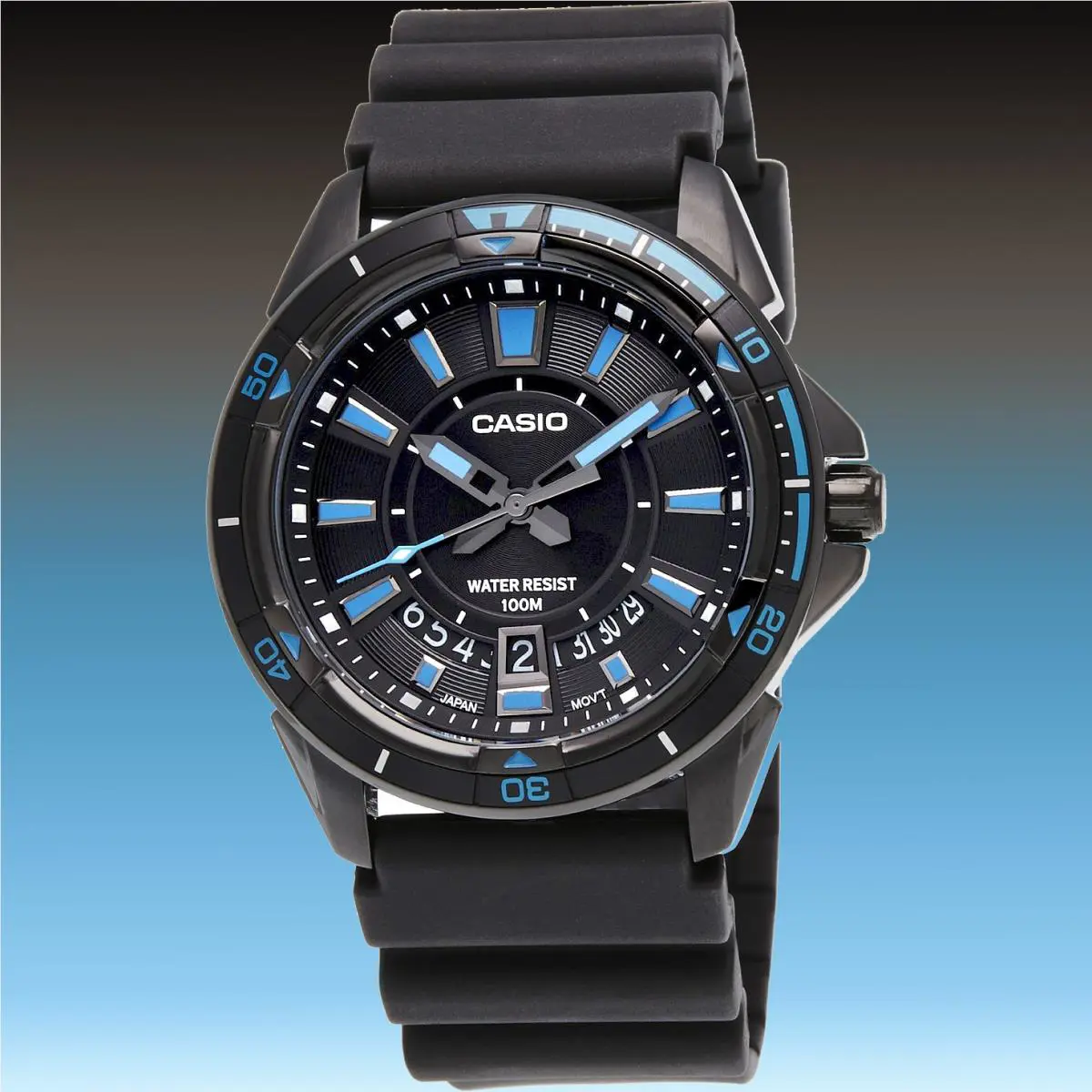 Casio Mens Resin 100M Diver Sports Date Display Rotary Bezel Watch MTD-1066B-1A1