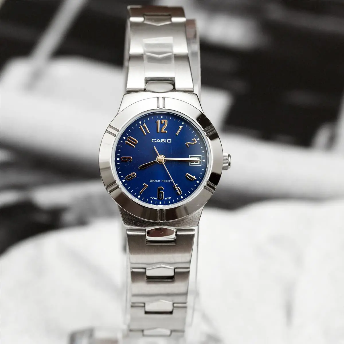 Casio LTP-1241D-2A2 Ladies Analog Steel Band Watch Blue with Date Display