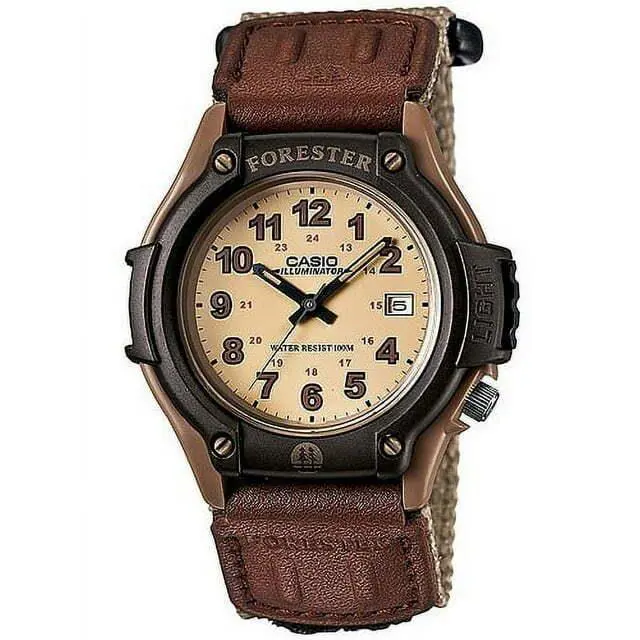 Casio FT500WC-5B Forester Men`s Black Watch - Dial: Red, Brown, Gray, White, Yellow, Band: Gold, Brown, Beige, Green, Bezel: Brown