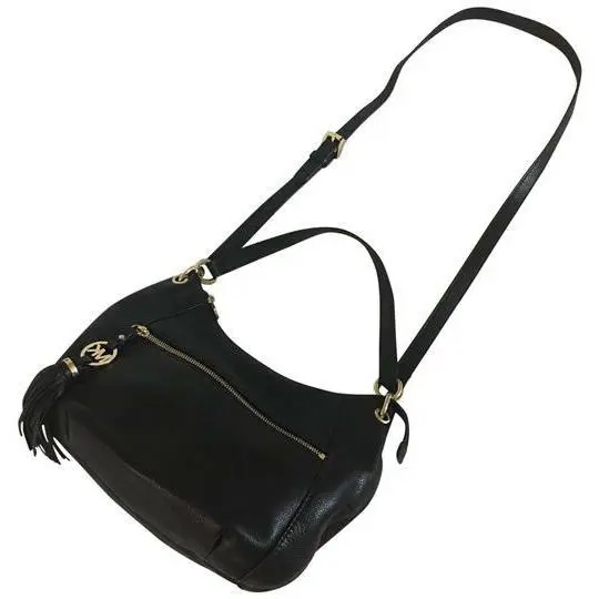 Charm Tassel Black Leather Gold Accent Shoulder Bag Crossbody by Michael Kors