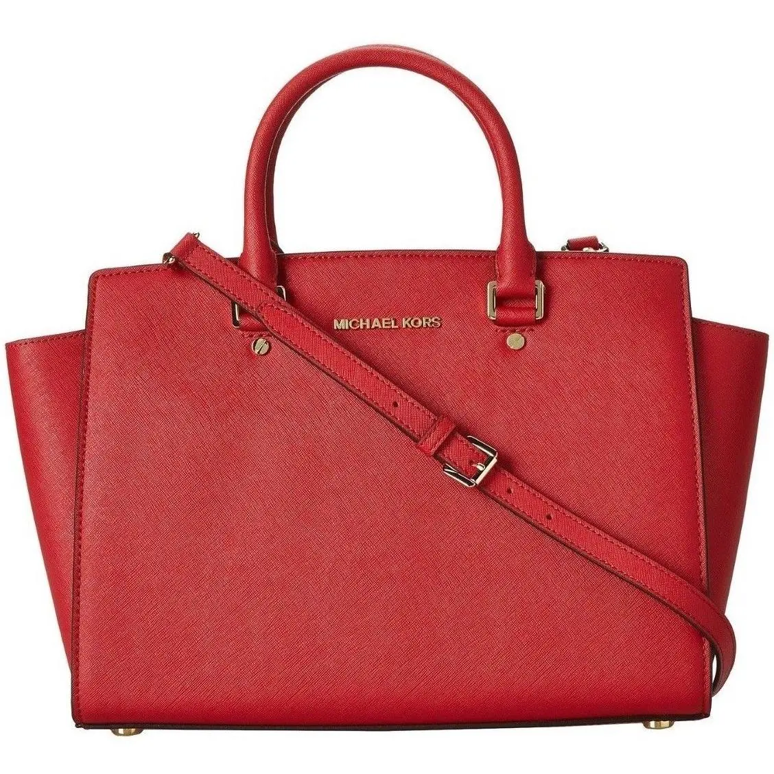 Michael Kors Selma Large Red Saffiano Leather Satchel Crossbody Bag