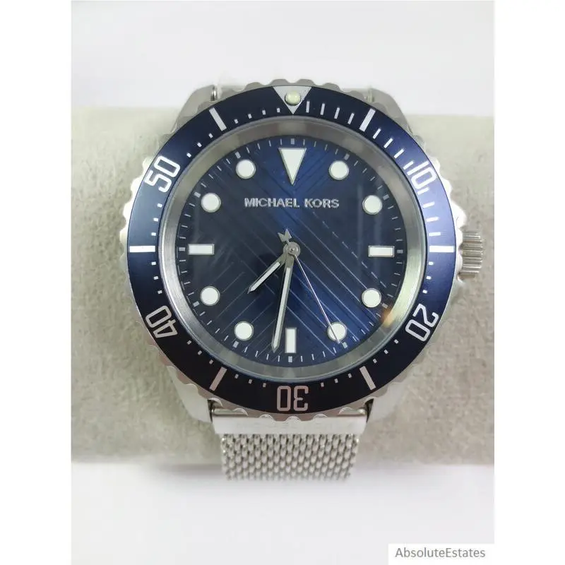 Oversized Slim Everest Silver Blue Mens Mesh Watch MK9082 by Michael Kors