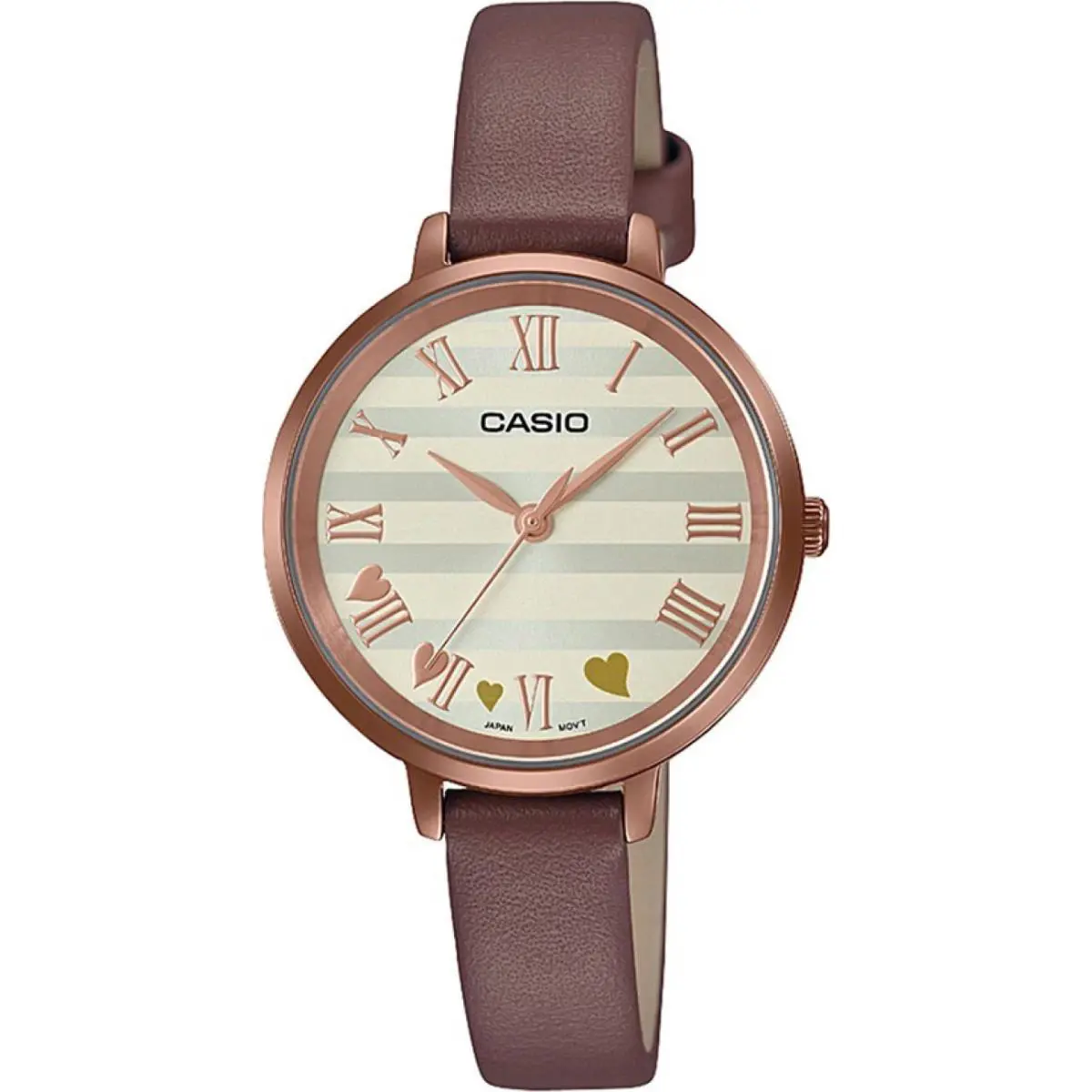 Casio Analog Silver Dial Women`s Brown Leather Band Watch LTP-E160RL-5ADF - Brown, Dial: Silver, Band: Brown