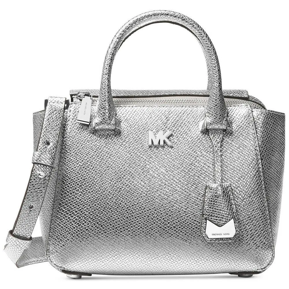 Michael Kors Silver Metallic Nolita Leather Mini Messenger Bag