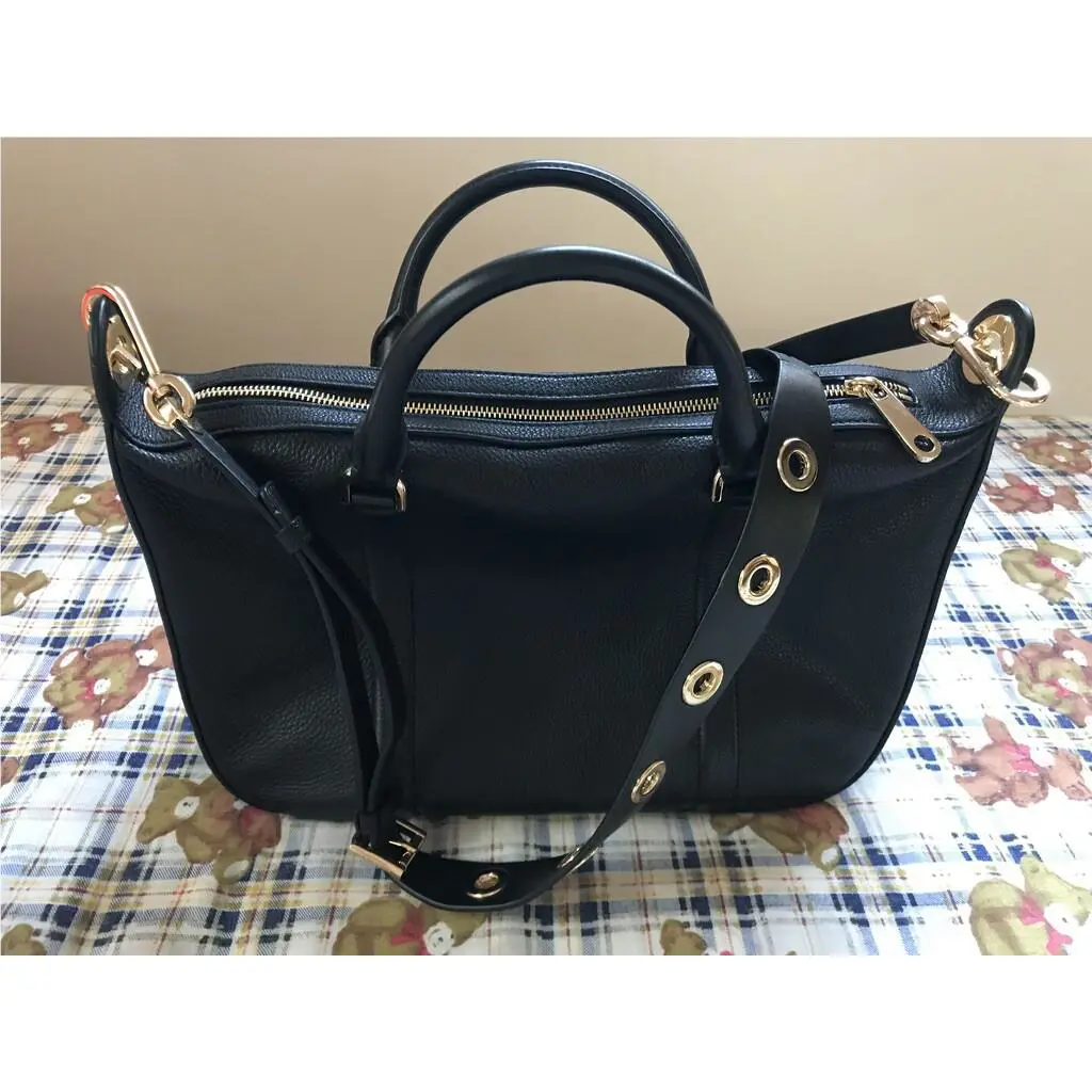 Womens Michael Kors Black Raven Pebbled Leather Large Satchel Handbag
