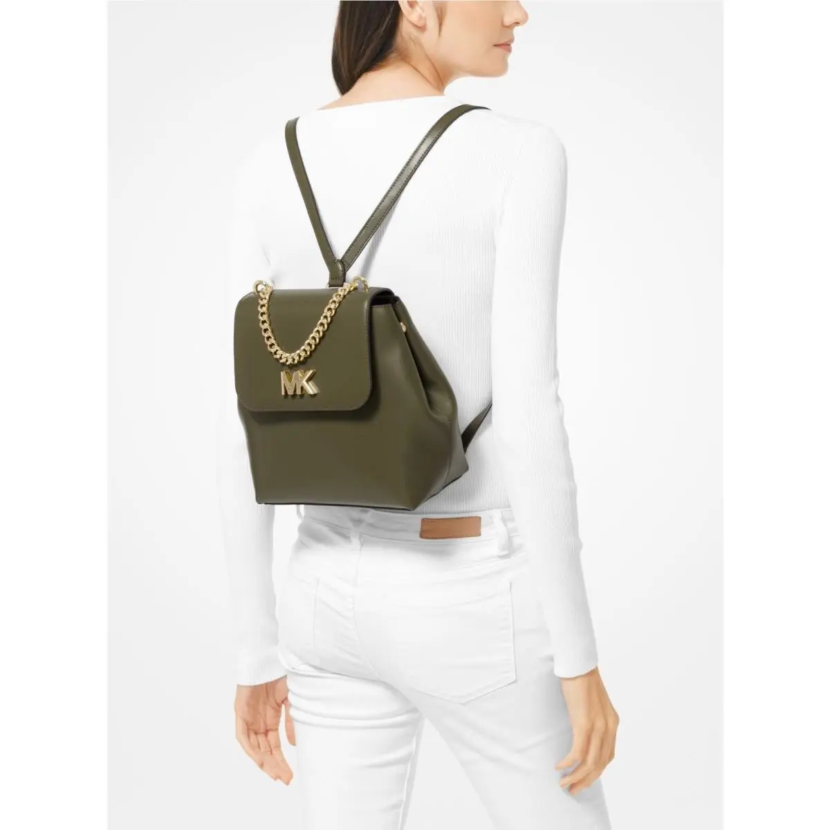 Michael Kors Olive Green MD Backpack Messenger Bag Convertible Chain Handle