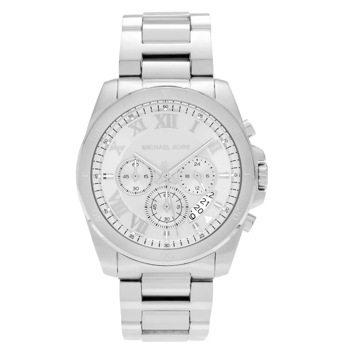Michael Kors - MK 8562 - Brecken Silver Dial Men`s Chronograph Watch - Dial: Silver, Band: Silver, Bezel: Silver