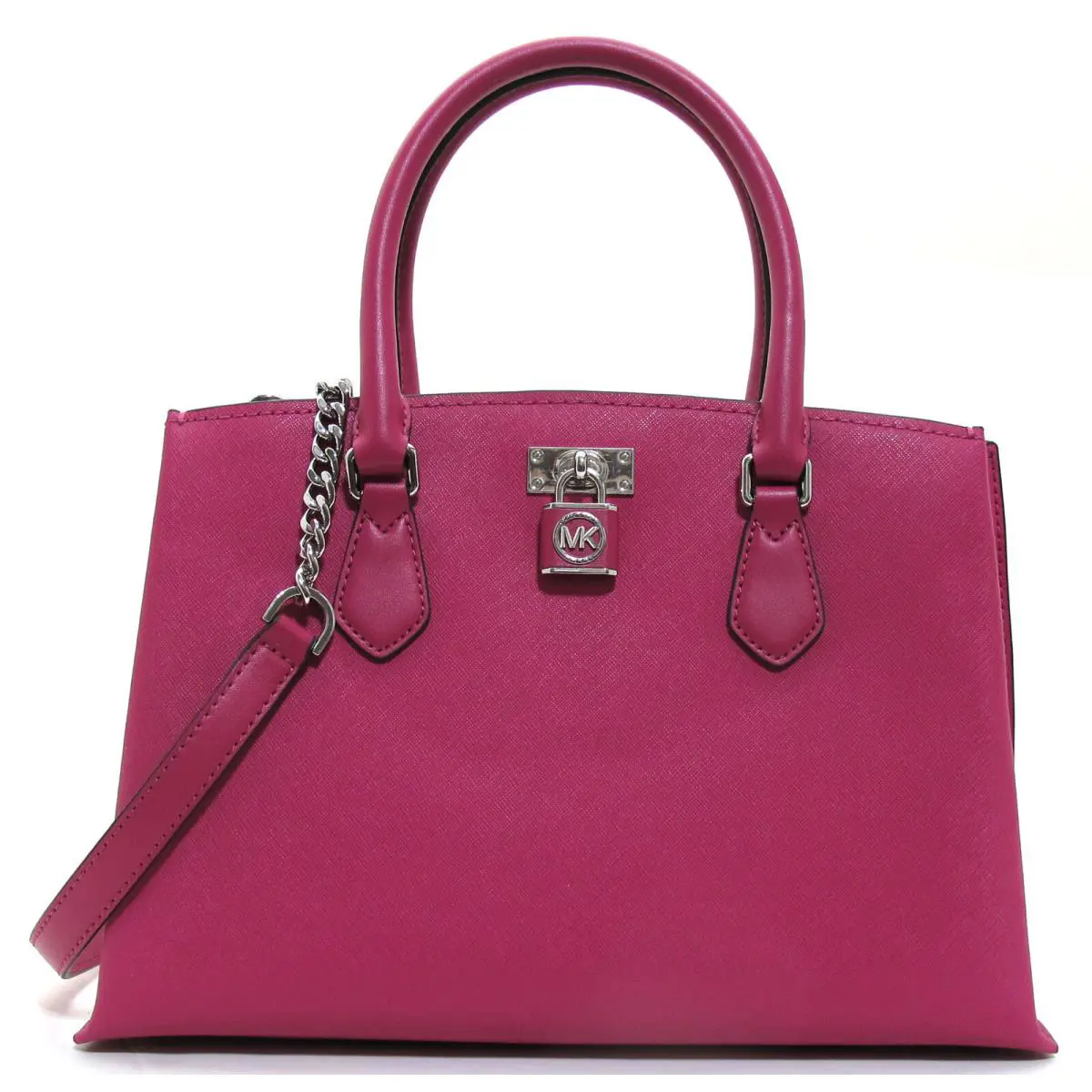 Michael Kors Ruby Crossgrain Leather Satchel Shoulder Deep Fuchsia/silver